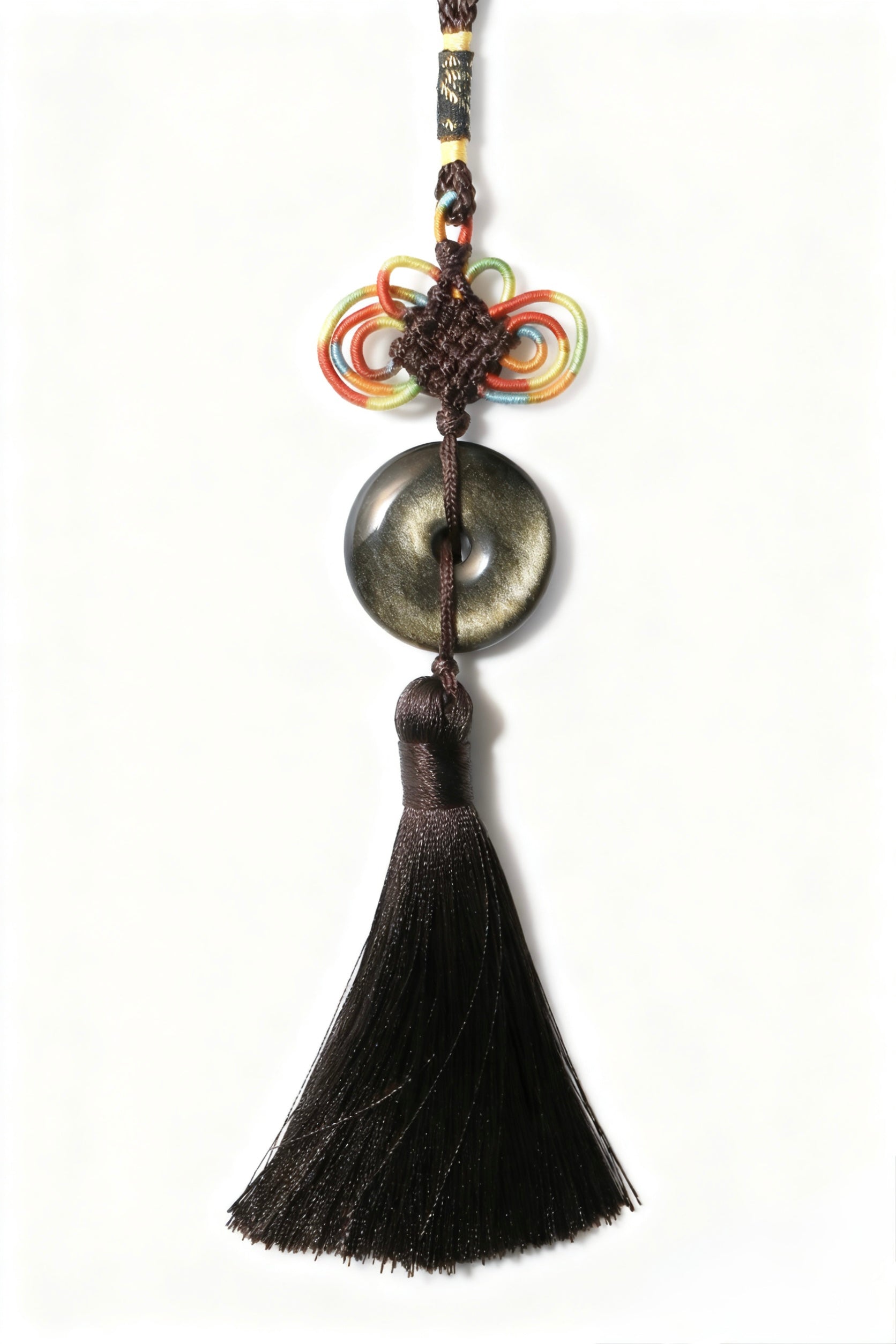 Golden Obsidian Braided Rope Car Charm