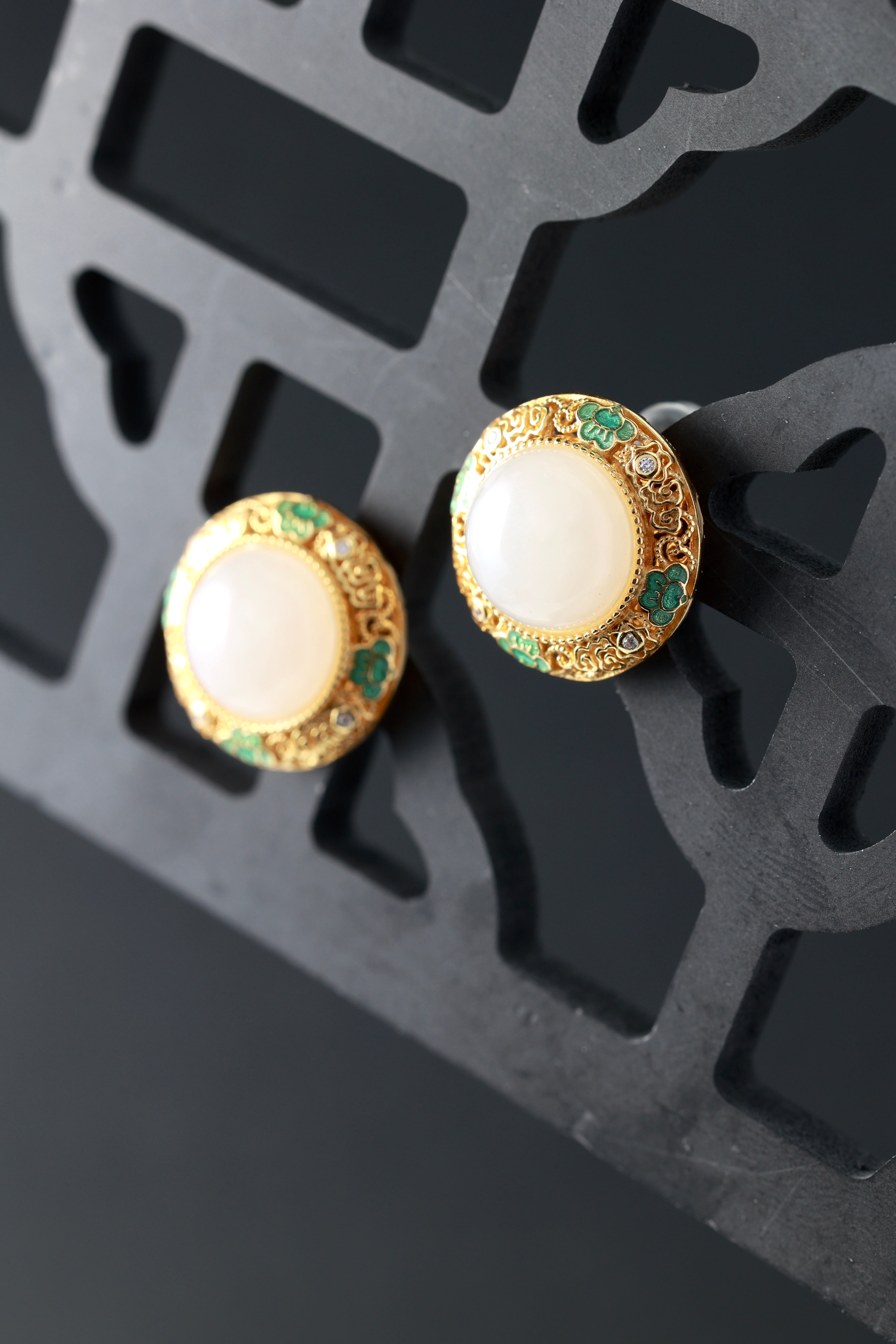 White Jade Cloud Enamel Earrings