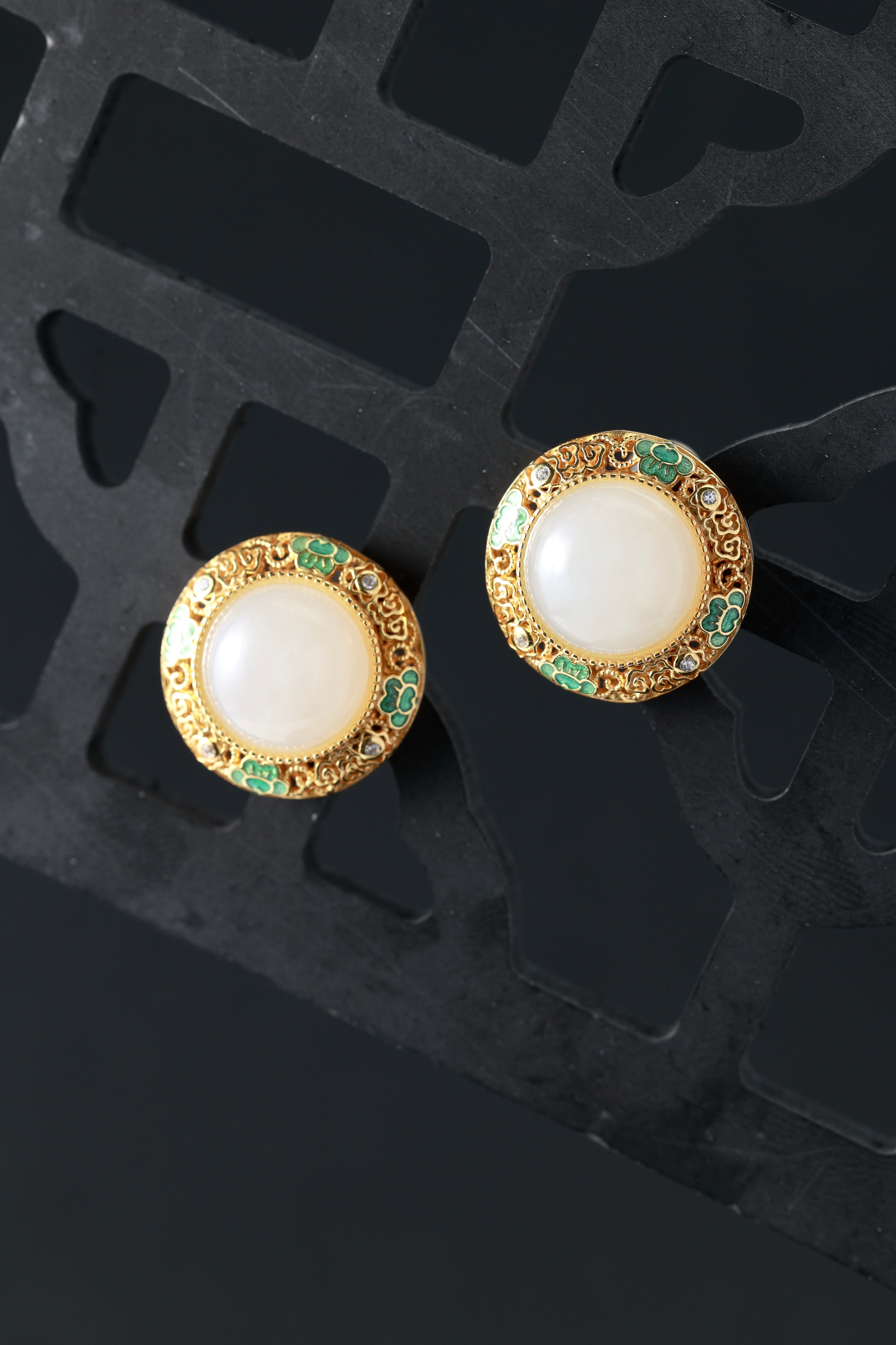 White Jade Cloud Enamel Earrings